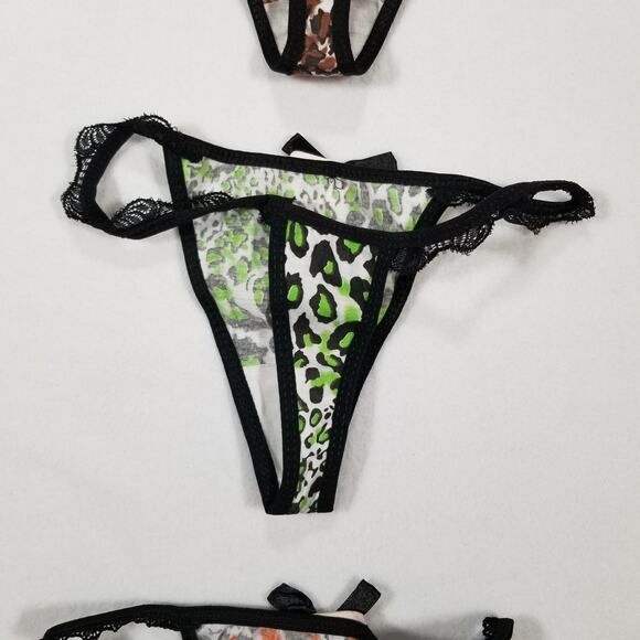 Xinkarou Green, Brown, Orange Animal print w/Bow on front 3 pack XL Thongs, New - Picture 8 of 8